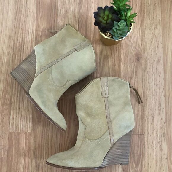 IRO Vero Cuoio Tan Suede Wedge Boots Booties Made In Italy - Picture 1 of 13